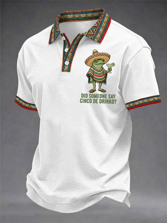 Men's Funny Frog Did Someone Say Cinco De Drinko? Print Casual Polo