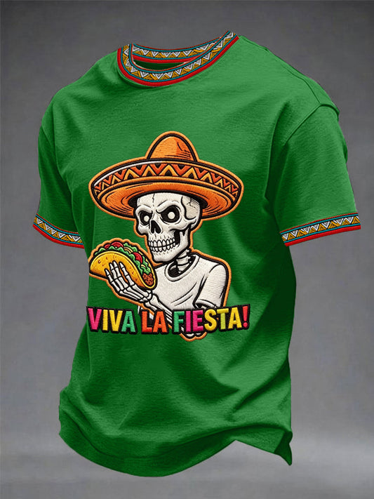 Men's Viva La Fiesta! Skeleton Print Casual Tee