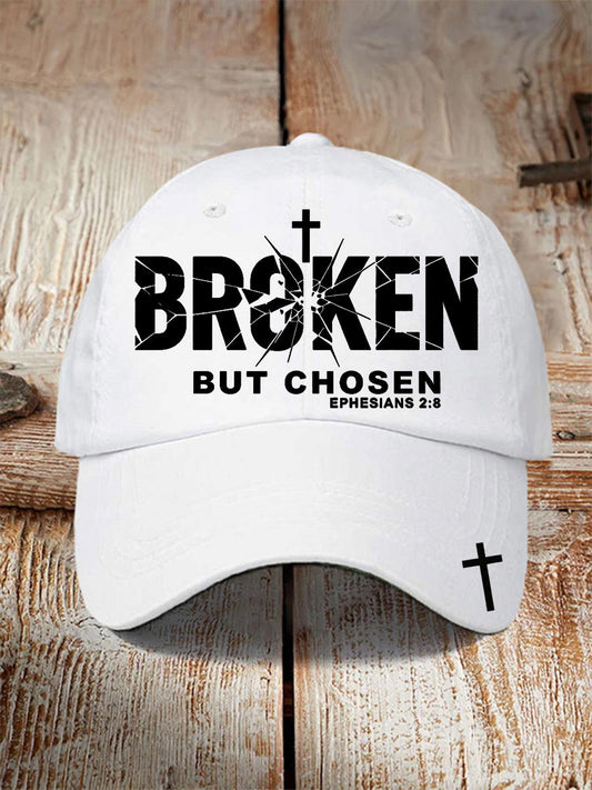 Unisex Christian Cross Broken But Chosen Print Hat