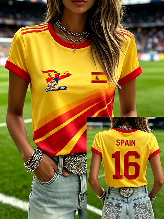 Women's Spanish Football Print short-sleeved T-shirt