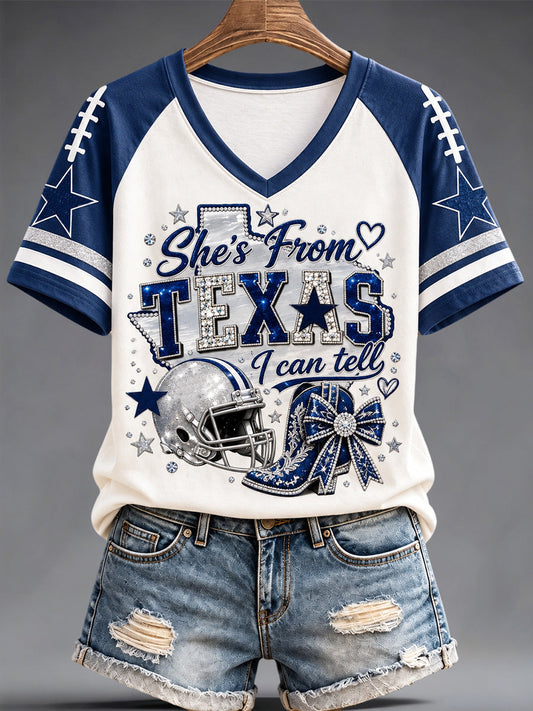 Women's Football Gameday Gift For Football Fans Casual V-Neck Tee