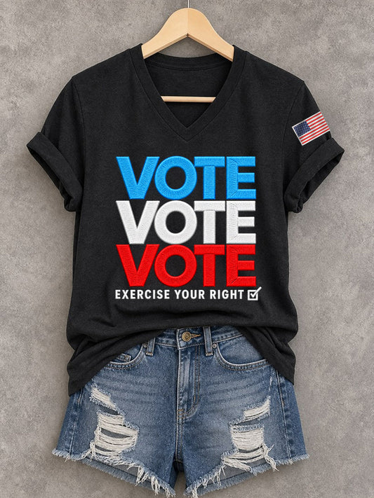 Women's Vote Vote Vote Exercise Your Right Casual V-Neck Tee