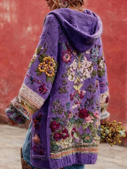 Women's Breast Cancer Awareness Floral Button Cardigan Hooded Sweater