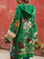 Women's Breast Cancer Awareness Floral Button Cardigan Hooded Sweater