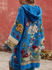 Women's Breast Cancer Awareness Floral Button Cardigan Hooded Sweater