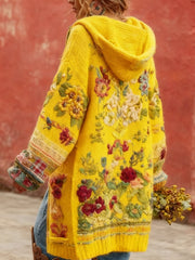 Women's Breast Cancer Awareness Floral Button Cardigan Hooded Sweater