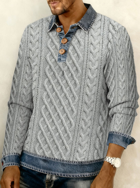 Men's Textured Denim Collar Sweatshirt