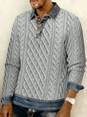Men's Textured Denim Collar Sweatshirt