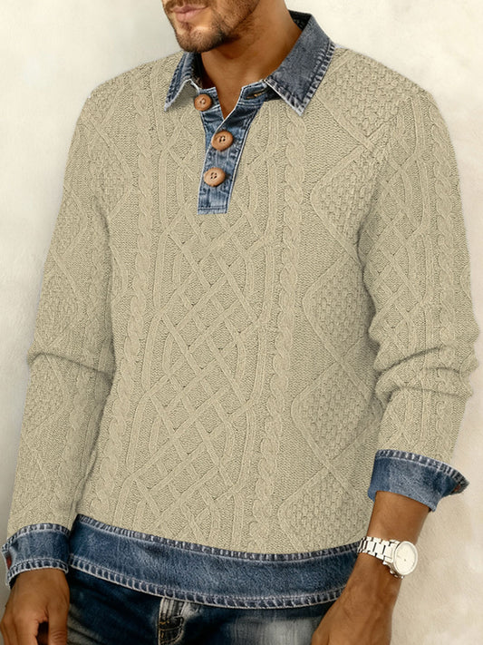 Men's Textured Denim Collar Sweatshirt