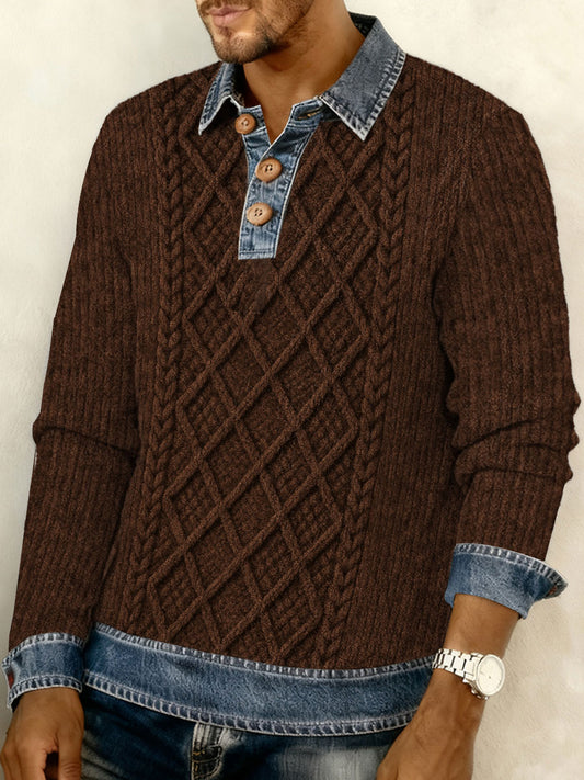 Men's Textured Denim Collar Sweatshirt