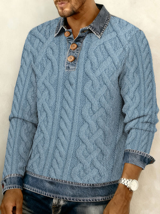 Men's Textured Denim Collar Sweatshirt