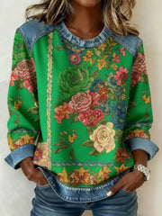 Women's Breast Cancer Awareness Floral 3D Print Denim Sweatshirt