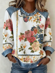 Women's Breast Cancer Awareness Floral 3D Print Denim Sweatshirt