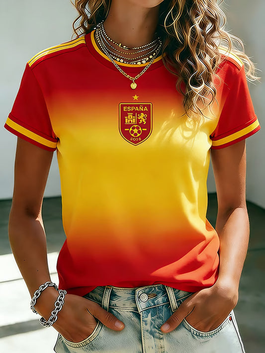 Women's Spanish Football Printed T-shirt