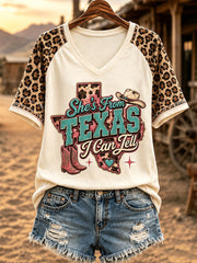Women's She's From Texas I Can Tell Print Casual V-Neck Tee