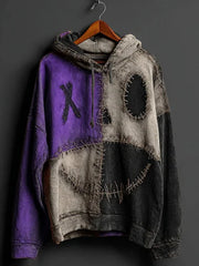 Men's Halloween Pumpkin Face Colorblock Patchwork Hoodie