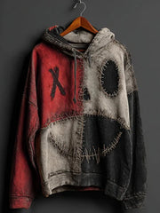 Men's Halloween Pumpkin Face Colorblock Patchwork Hoodie