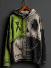 Men's Halloween Pumpkin Face Colorblock Patchwork Hoodie