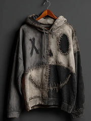 Men's Halloween Pumpkin Face Colorblock Patchwork Hoodie