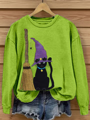 Women's Halloween Cat Patchwork Art Sweatshirt