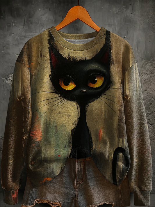 Women's Halloween Black Cat Regular Sweatshirt