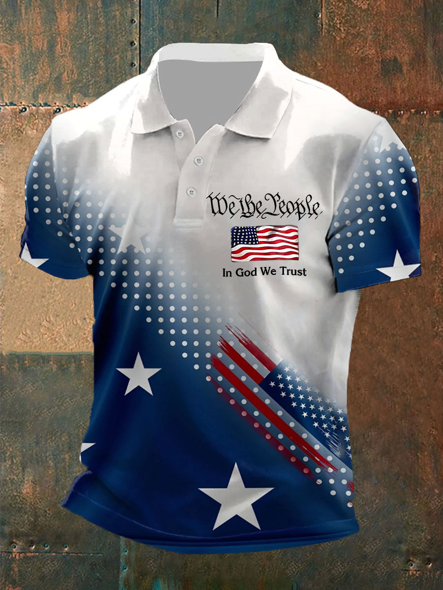 Men's In God We Trust Printed Casual Polo Shirt
