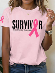 Women's Breast Cancer Awareness Survivor Print T-Shirt