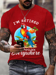 Men's I‘m Retired It‘s 5 O'clock Everywhere Parrot Print Casual Tee