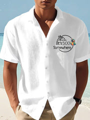 Men's It‘s 5 O'clock Somewhere Parrot Print Casual Waffle Short-Sleeve Shirt