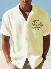 Men's It‘s 5 O'clock Somewhere Parrot Print Casual Waffle Short-Sleeve Shirt