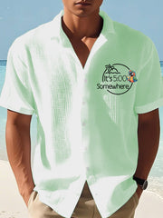 Men's It‘s 5 O'clock Somewhere Parrot Print Casual Waffle Short-Sleeve Shirt