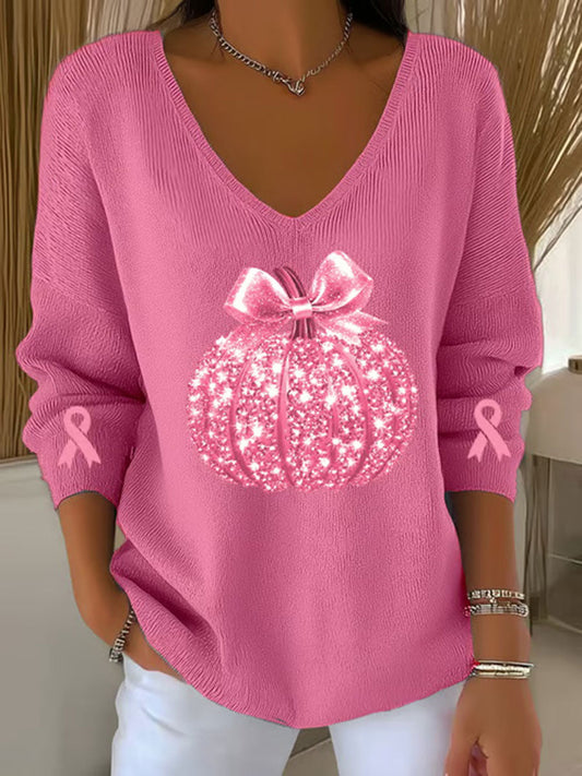 Women's Pink Ribbon Print Casual Top