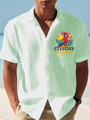 Men's It's 5 O'clock Somewhere Parrot Print Casual Waffle Short-Sleeve Shirt