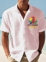 Men's It's 5 O'clock Somewhere Parrot Print Casual Waffle Short-Sleeve Shirt