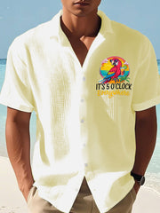 Men's It's 5 O'clock Somewhere Parrot Print Casual Waffle Short-Sleeve Shirt