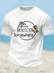 Men's It‘s 5 O'clock Somewhere Parrot Print Casual Waffle Tee