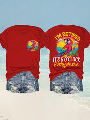 Women's I'm Retired It's 5 O'clock Everywhere Parrot Print Casual Tee