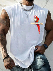 Men's I'm Retired It's 5 O'clock Everywhere Parrot Print Casual Sleeveless Tee