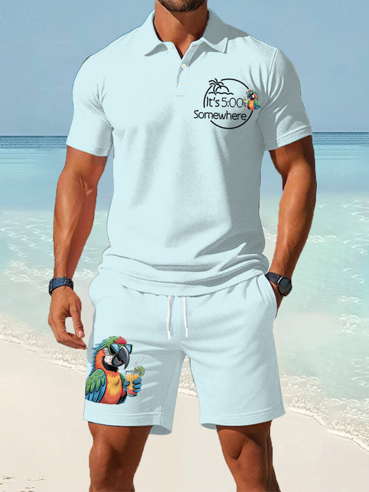 Men's I'm Retired It's 5 O'clock Everywhere Parrot Print Casual Two-Piece Set