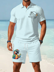 Men's I'm Retired It's 5 O'clock Everywhere Parrot Print Casual Two-Piece Set