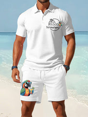 Men's I'm Retired It's 5 O'clock Everywhere Parrot Print Casual Two-Piece Set