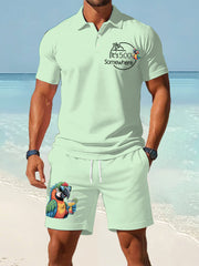 Men's I'm Retired It's 5 O'clock Everywhere Parrot Print Casual Two-Piece Set