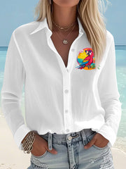 Women's I'm Retired It's 5 O'clock Everywhere Parrot Print Casual Shirt