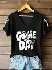 Women's Football Lover Game Day V-neck Short-sleeved T-shirt