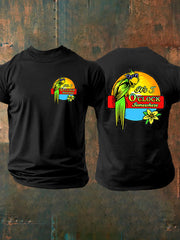 Men's It's 5:00 Somewhere Always Happy Hour Paradise Parrot Print Casual Short Sleeve Tee