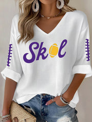 Women's Let’s SKOL Crazy! Football Fans Lovers Gameday Casual V-Neck Top