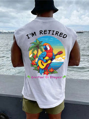 Men's I'm Retired It's 5 O'clock Everywhere Parrot Print Casual Sleeveless Tee