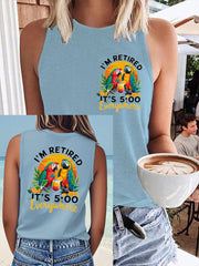 Women's It‘s 5 O'clock Everywhere Print Casual Faux Cotton Vest