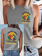 Women's It‘s 5 O'clock Everywhere Print Casual Faux Cotton Vest