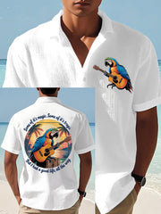 Men's  Some Of It’s Magic Some of It’s Tragic, But I Had A Good Life,All The Way Parrot Guitar Print Casual Waffle Short-Sleeve Shirt